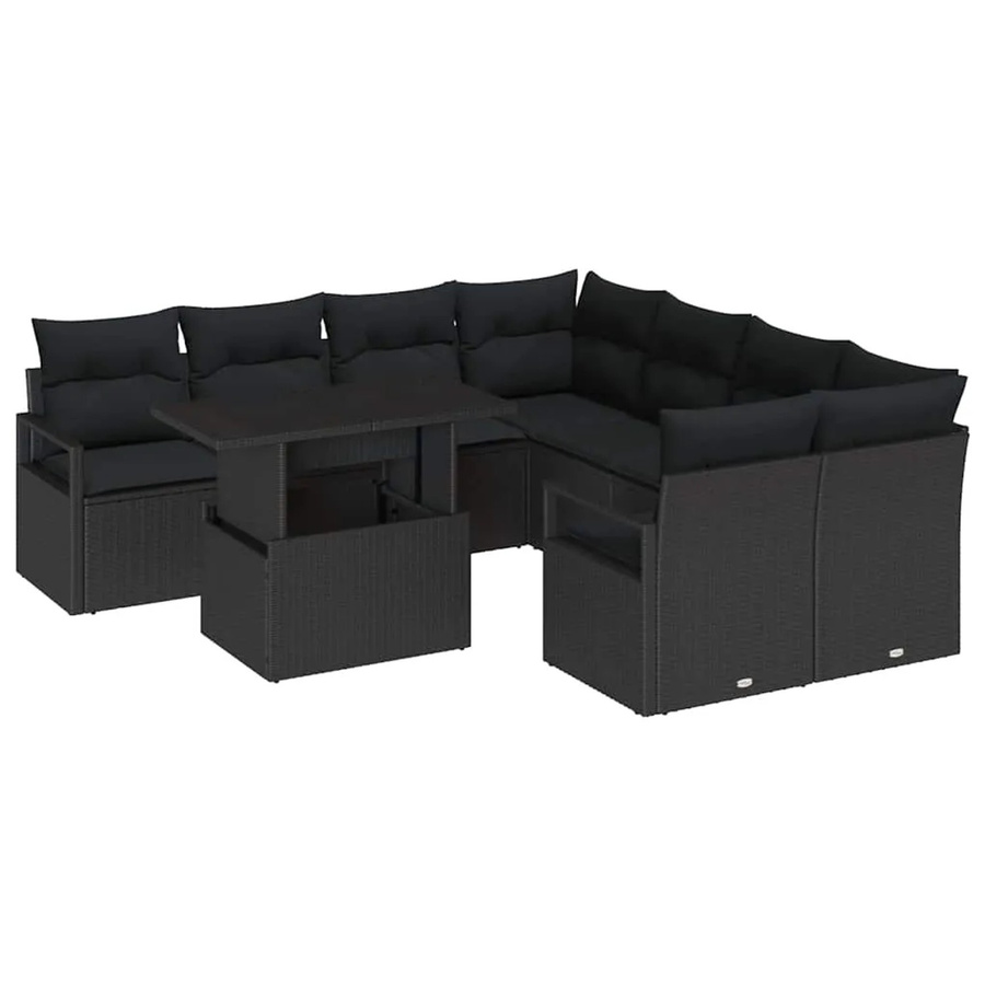 vidaXL 9-teiliges Garten-Sofa-Set aus Polyrattan mit Kissen in Schwarz - Bild 2