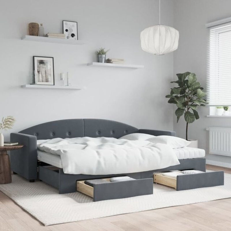 Vidaxl Funktionsbett Tagesbett aus Samt mit Schubladen in Anthrazit Grau B/T/H: 80 x 200 cm - Bild 1