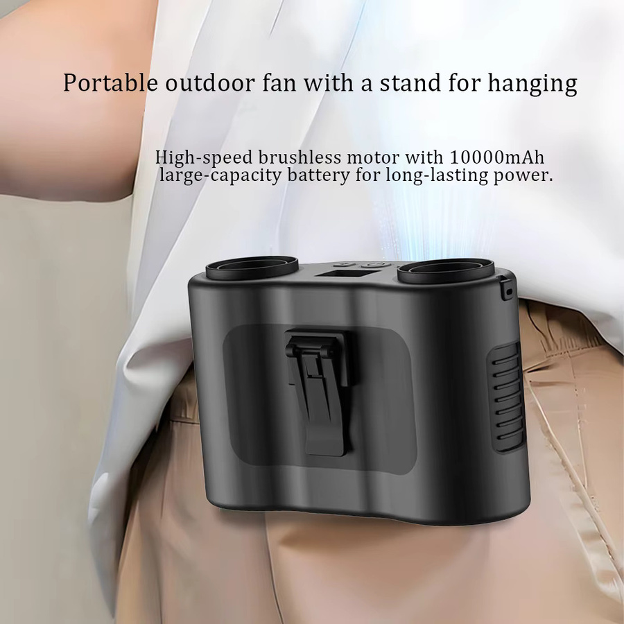 HOMEFISH Tragbarer Mini-Taillenclip-Ventilator mit Doppel-Luftauslass und 20000 mAh Akku in Grau - Bild 5
