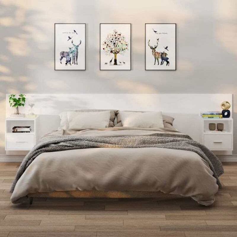 Vidaxl Wand-Nachttische 2er-Set aus Holzwerkstoff in Weiß im minimalistischen Design - Bild 1