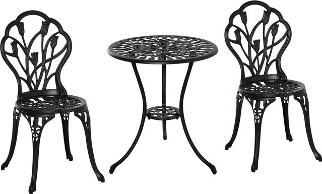Outsunny Bistroset aus Aluminium für Garten und Balkon mit Tisch und 2 Stühlen, Schwarz - Bild 1