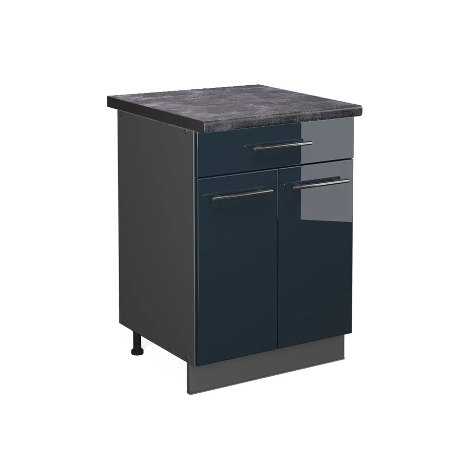Vicco Spülenunterschrank Fame-Line in Dunkelblau Hochglanz und Anthrazit mit Eiche-Optik, Breite: 80 cm - Bild 2