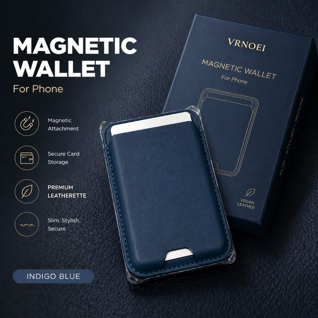 VRNOEI Magnetische Brieftasche als Kartenhalter für iPhone und Samsung Galaxy in Blau und Lila - Bild 1