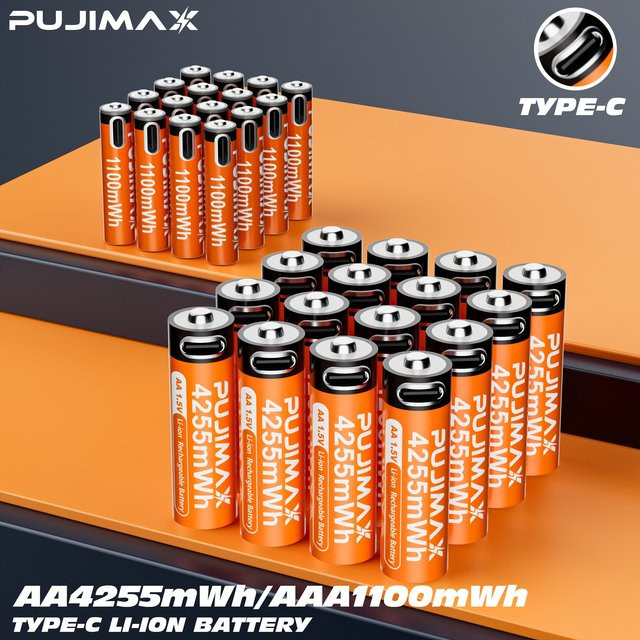 PUJIMAX Wiederaufladbare Lithiumbatterie 1,5 V AA/AAA in Orange - Bild 1