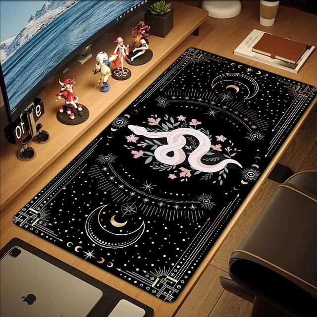 Mairuige Gaming Mauspad Bohemian Snake Witch Design in Schwarz als Anti-Rutsch Tastaturpad und Schreibtischmatte - Bild 1