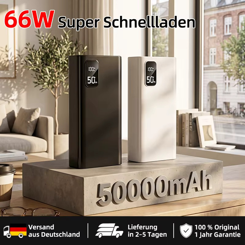 Hinne Hochleistungs-Powerbank mit 50000mAh und 66W Schnellladung, Tragbares Ladegerät mit LED-Digitalanzeige für iOS und Android, verfügbar in Schwarz oder Weiß - Bild 2