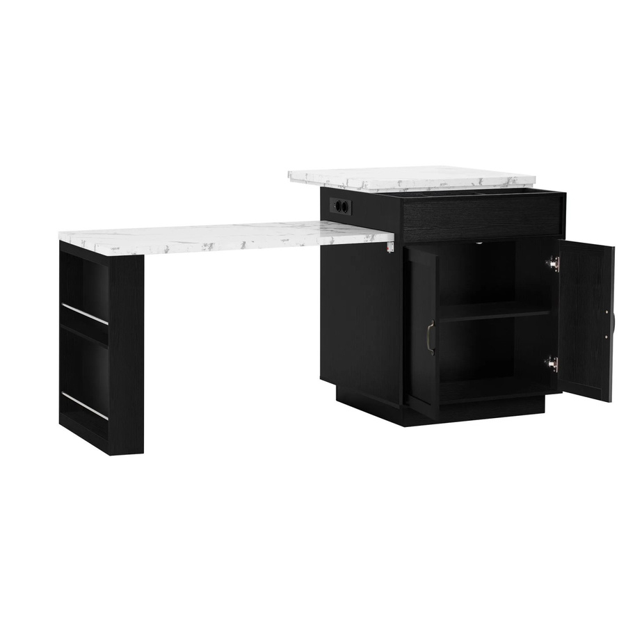 okwish Kücheninsel mit LED-Beleuchtung, Rollen und ausziehbarem Esstisch, Schwarz, B/T/H: 125,5 x 71,0 x 93,0 cm - Bild 2