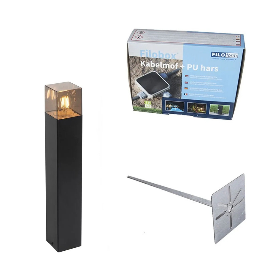 QAZQA Stehende Außenlampe Schwarz Höhe: 50 cm IP44 Gartenleuchte aus Aluminium und Kunststoff mit E27 Fassung - Bild 2