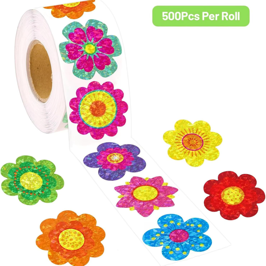 TYFYO Laser-Blumen-Aufkleberrolle mit 500 Stück, wasserdichte Siegelaufkleber in Multicolour, 2,5 cm Durchmesser - Bild 2