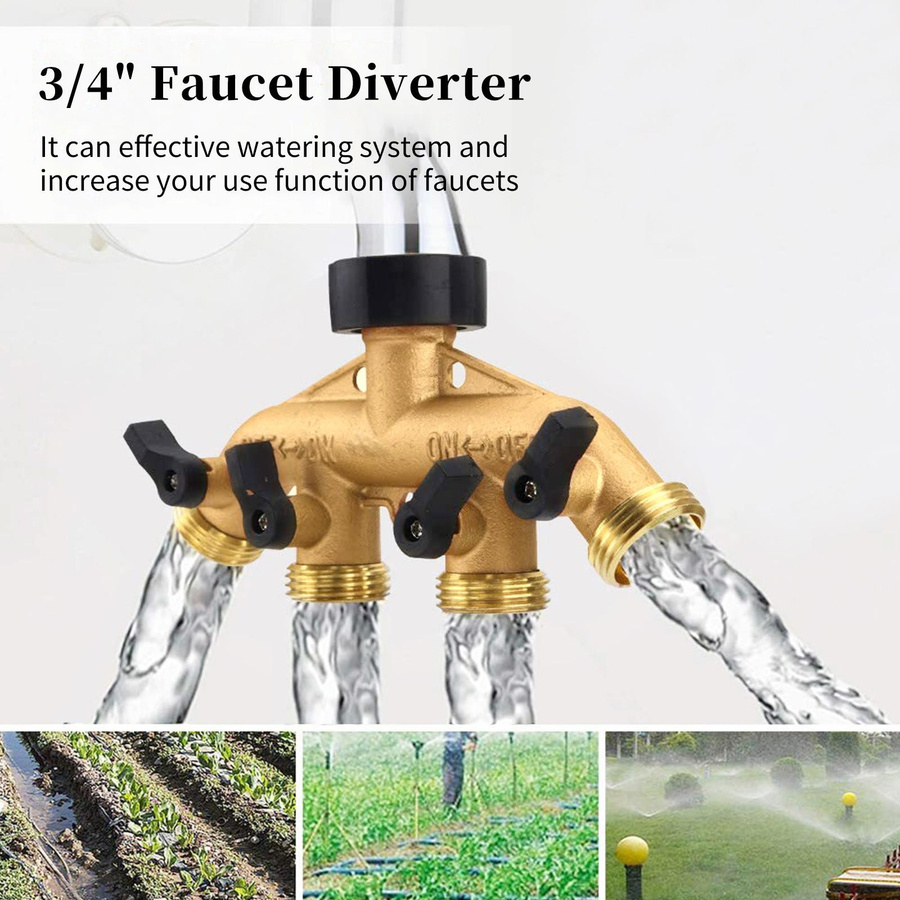 TOMTOP JMS 4-Wege-Gartenschlauchverteiler in Gold mit 3/4 Zoll Wasserhahn-Umleitungsschlauch, 2 Verlängerungsfedern und 4 Unterlegscheiben - Bild 3