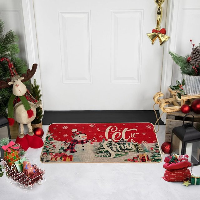 VIKAMA Weihnachts-Schneemann Teppich, rutschfeste und schmutzabweisende Fußmatte für Eingangsbereich und Badezimmer, Mehrfarbig, B/T: 60 x 40 cm - Bild 1