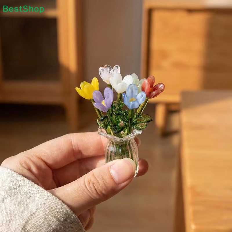 Liy Handgefertigte Mini Glasblumen Tulpen als Blumenskulptur mit Vase in Mehrfarbig für die Tischdekoration - Bild 2