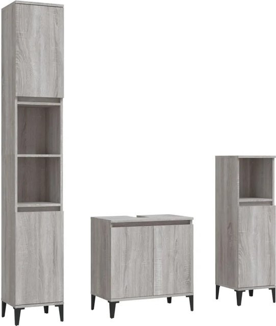 vidaXL 3-tlg. Badmöbel-Set modern in Sonoma Grau mit Waschbeckenunterschrank und zwei Standschränken - Bild 1