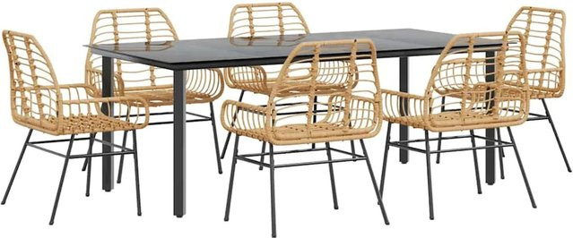 7-teiliges vidaXL Garten-Esszimmerset aus Poly Rattan und Glas in Braun - Bild 1