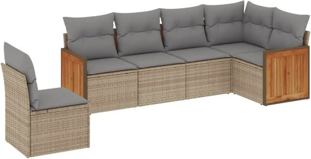 vidaXL 6-tlg Garten-Sofagarnitur in L-Form aus Polyrattan und Akazienholz in Beige mit Sitzkissen und Rückenkissen - Bild 1