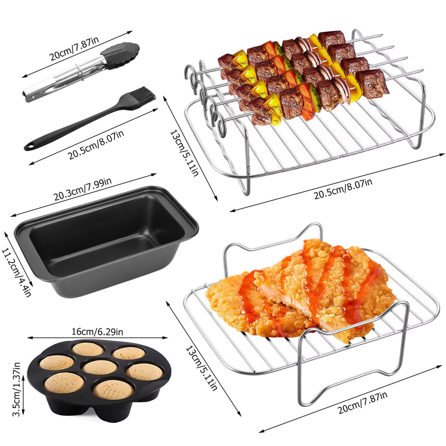 19-teiliges Ninja Heißluftfritteusen Zubehörset aus Silikon in Schwarz mit Grillspießen, Brotform, Kuchenformen und Handschuhen, Maße: Breite: 20 cm, Tiefe: 13 cm, Höhe: 7 cm - Bild 4