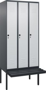 C+P Spind Classic PLUS Garderobenschrank mit Sitzbank, 3 Abteile, Schwarzgrau, B/T/H: 212,0 x 90,0 x 81,5 cm - Bild 1