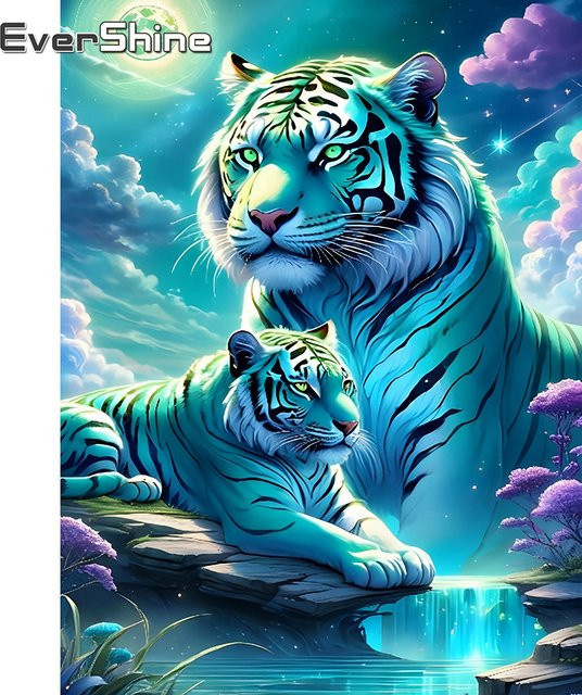 Evershine DIY Diamant-Stickerei Tiger Vollquadrat-Bildmalerei als Strass-Mosaik in Multicolour, B/H: 20 x 30 cm - Bild 1