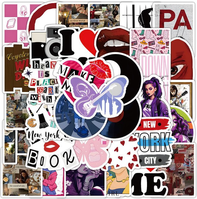 53 Stück Urban Girl Aufkleber von RecordingYourLife Store, wasserfeste DIY-Dekoration in Multicolour für Tagebuch, Notizbuch und Bastelprojekte - Bild 1