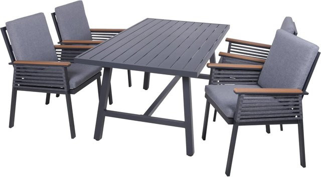 DELUKE Garten-Sitzgruppe JOSEF 5-teiliges Gartenmöbel-Set aus Kunststoff in Dunkelgrau mit Esstisch und Stühlen - Bild 1