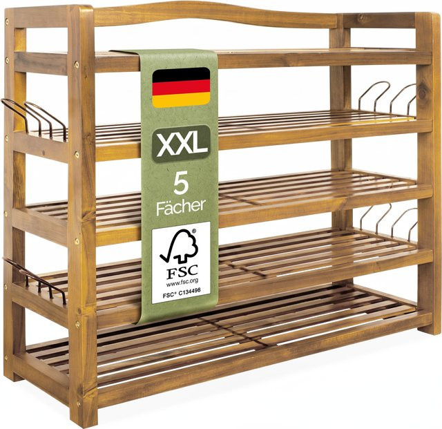 Casaria Schuhregal aus Akazienholz in Braun, B/T/H: 95 x 26 x 82 cm - Bild 1