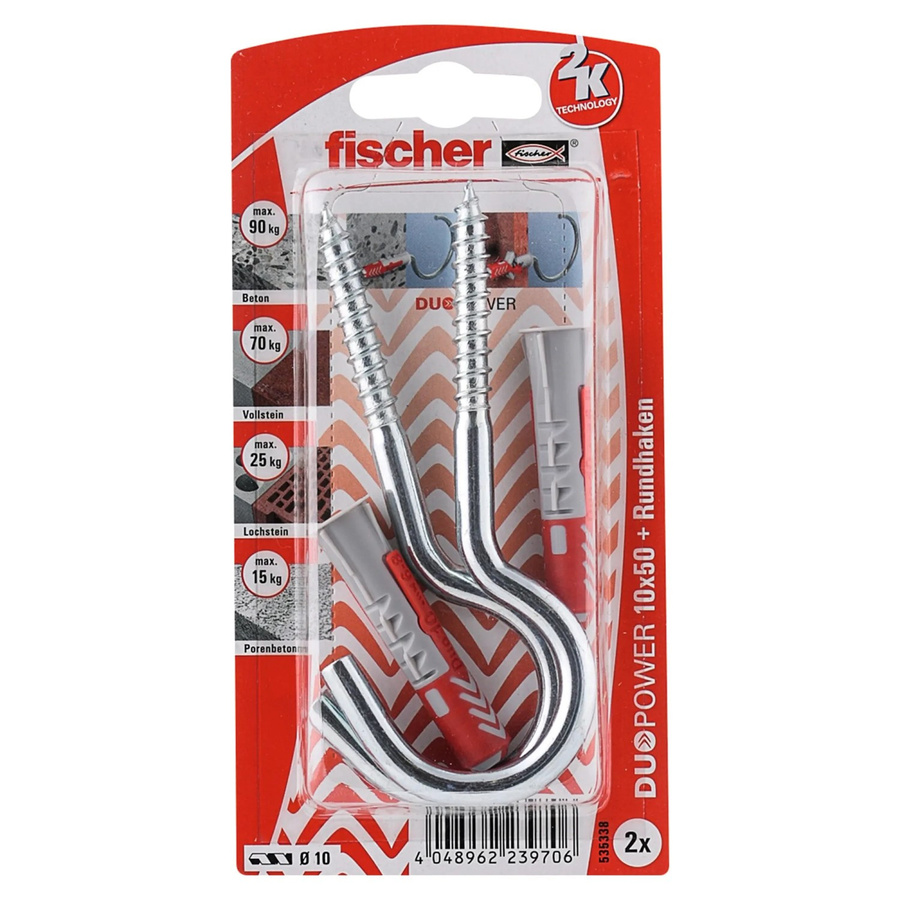 Fischer DuoPower Universaldübel mit Rundhaken, 2-Komponenten-Nylon, Mehrfarbig, Durchmesser: 10 mm, Länge: 50 mm - Bild 2