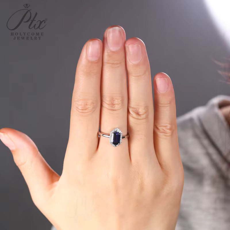 Holycome Jewelry Schildring, 925 Silber, Moissanit-Diamant, Rubin, Saphir, Sechseck, Damen - Bild 2