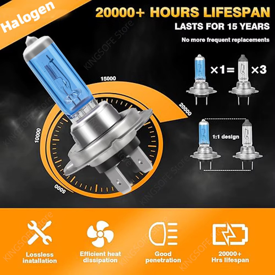 KINGSOFE Superhelle Halogen-Autoscheinwerfer für Nebelscheinwerfer 24W-100W 12V H1 H4 H7 H8 H9 H11 9005 9006 9007 9012 9145 5202 880 HB3 HB4 H13 - Bild 3
