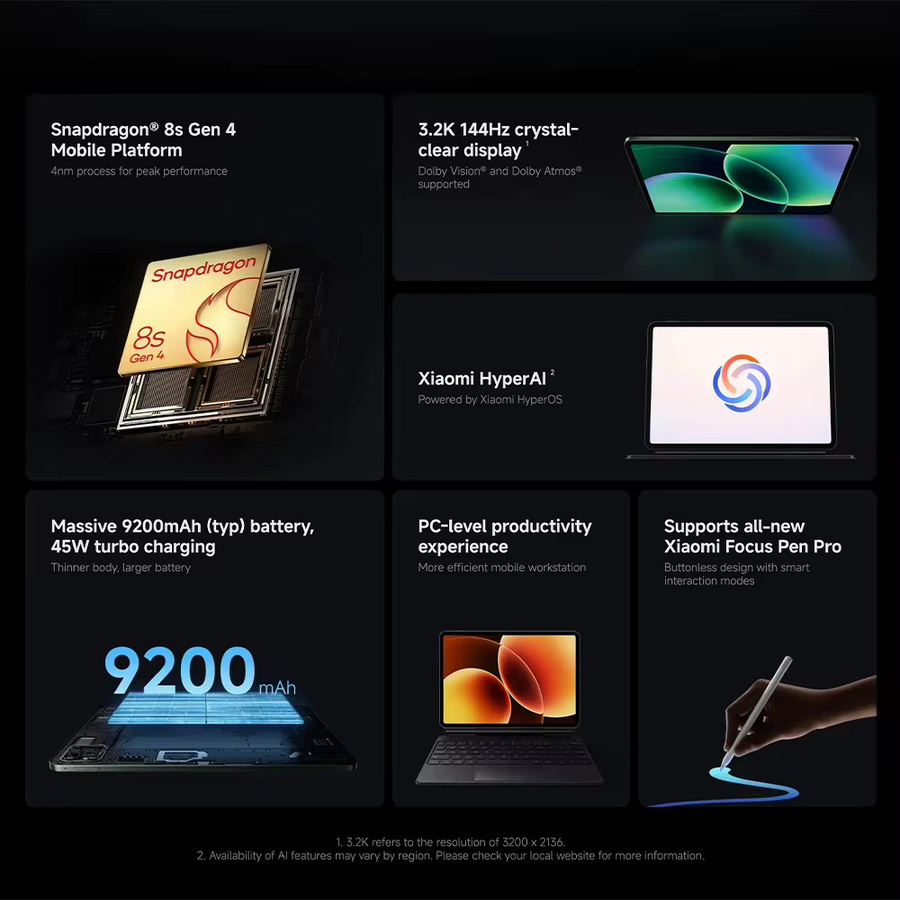 Xiaomi Pad 8 Tablet mit 11,2 Zoll Display, 8GB RAM, 128GB oder 256GB Speicher, 144Hz, HyperOS, Blau - Bild 2