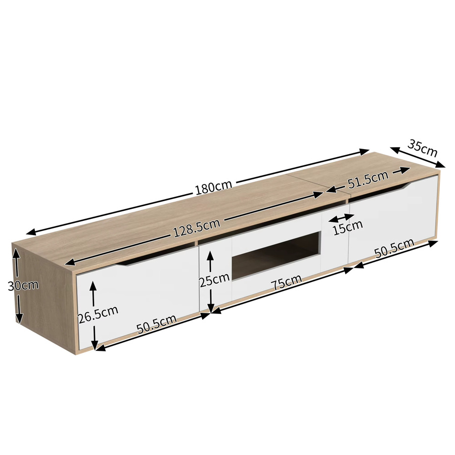 Okwish TV-Lowboard in Weiß mit farbveränderbarer LED-Beleuchtung, Hochglanz-Design, Wandmontage, B/T/H: 180 x 35 x 30 cm - Bild 4