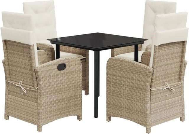 vidaXL 5-teilige Garten-Essgruppe aus Poly-Rattan mit Kissen in Beige und Glastisch - Bild 1