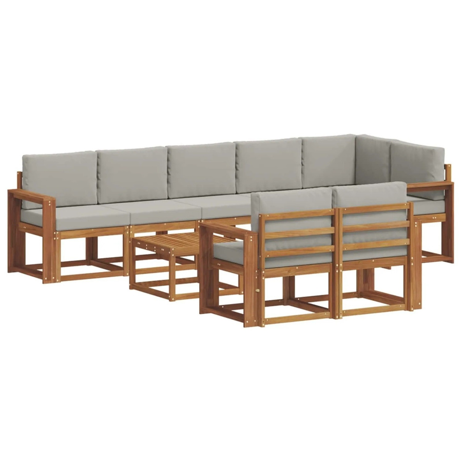 vidaXL Outdoor-Sofagarnitur aus Akazienholz in L-Form mit Kissen, 9-teiliges Set, Natur und Hellgrau - Bild 2