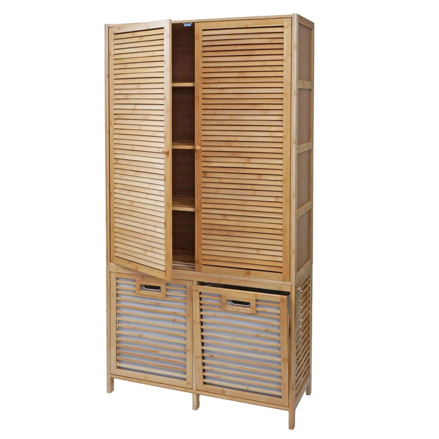 MCW Bambus Badezimmerschrank N83 in Braun mit 2 Wäschekörben und 2 Türen, Höhe: 168 cm, Breite: 82 cm, Tiefe: 34 cm - Bild 2