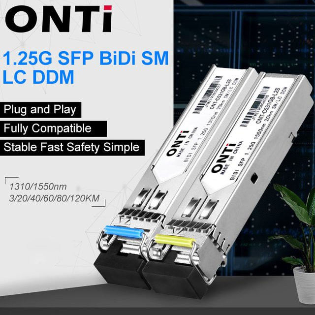 ONTi Gigabit SFP Modul SM LC WDM 1.25G Bidi Single Mode Glasfaser-Transceiver in Silber, kompatibel mit Cisco Switch - Bild 1