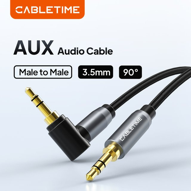 CABLETIME AUX-Kabel mit 3,5-mm-Klinkenstecker und 90-Grad-Winkel in Schwarz - Bild 1