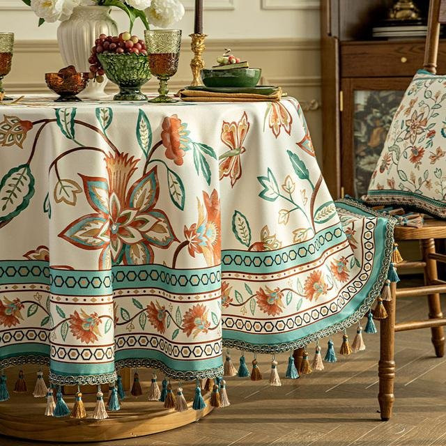 Runde Tischdecke mit floralem Druck und Quasten von Your Warm Home in Multicolour, Durchmesser: 120 cm - Bild 1