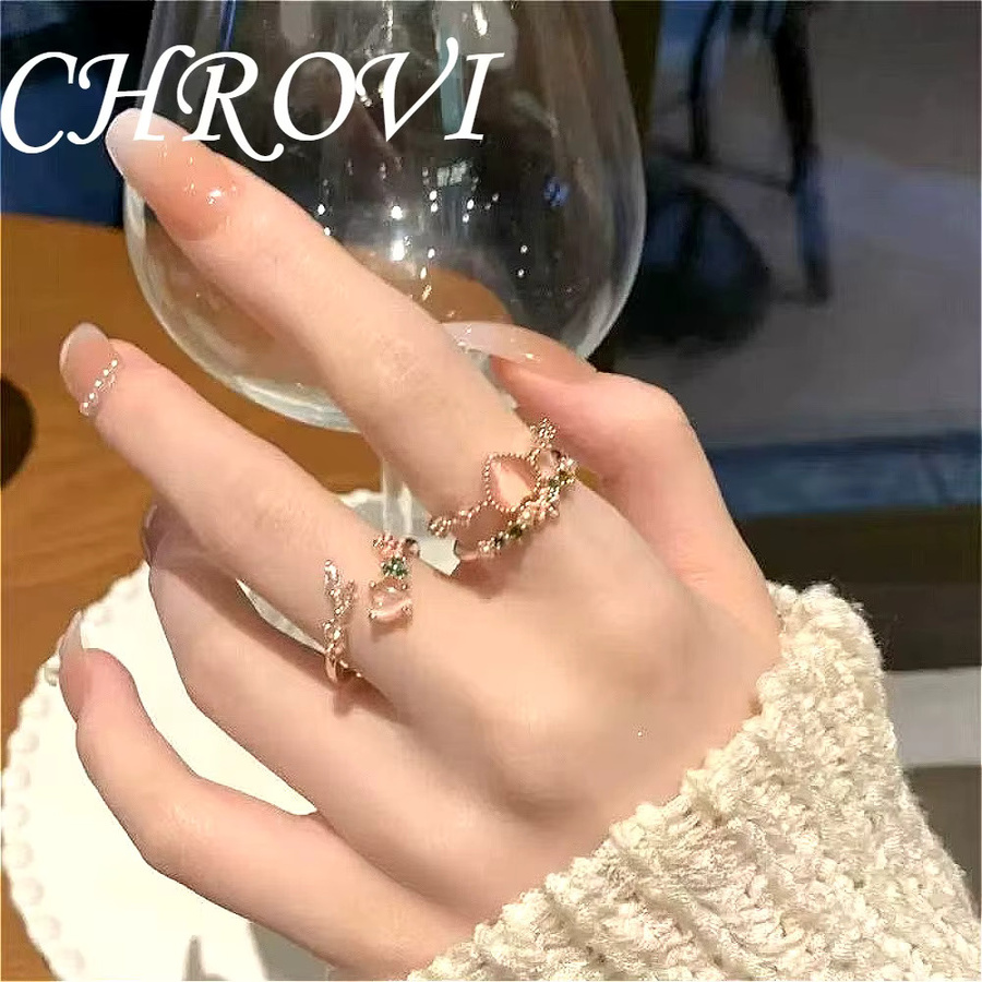 CHROVI Ring 925 Silber, Zirkonia, Damen, Rosa Herz Katzenauge - Bild 1
