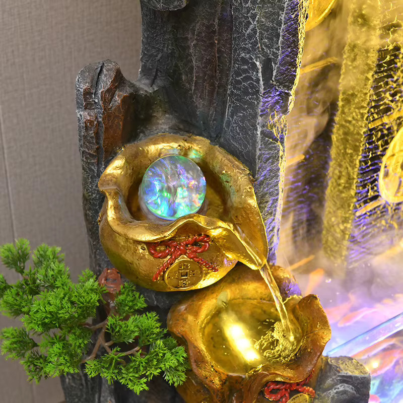 HYS Steingarten-Fischbeckenbrunnen mit LED-Licht als orientalisches Wasserornament für Wohnzimmer und Büro - Bild 4