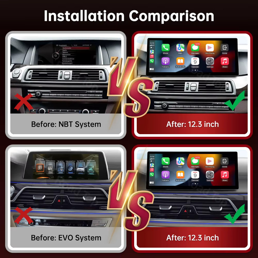 RoadTop Wireless CarPlay Multimedia Radio mit 12,3 Zoll Linux Bildschirm für BMW Serie 5 und 7 (F01, F10, F11, G30) 2011-2023 CIC NBT EVO, Schwarz - Bild 3