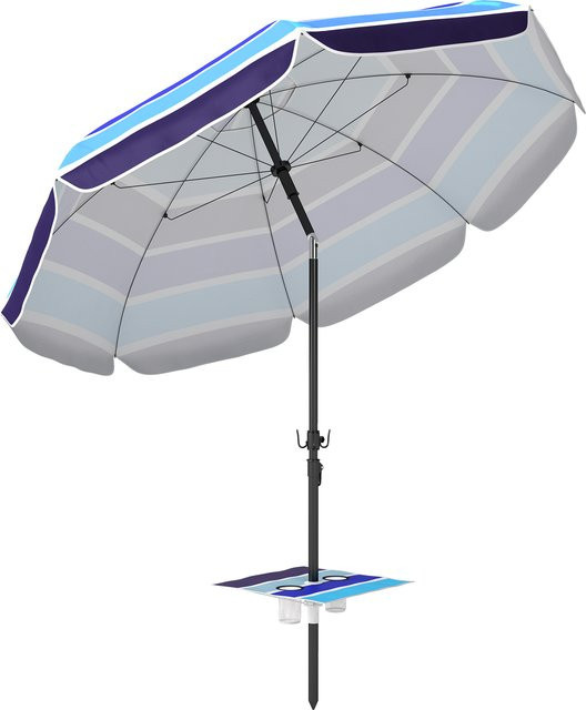 Outsunny Strandschirm mit klappbarem Tisch und Getränkehalter, Durchmesser: 198 cm, UV-Schutz UPF 30+, Mehrfarbig - Bild 1