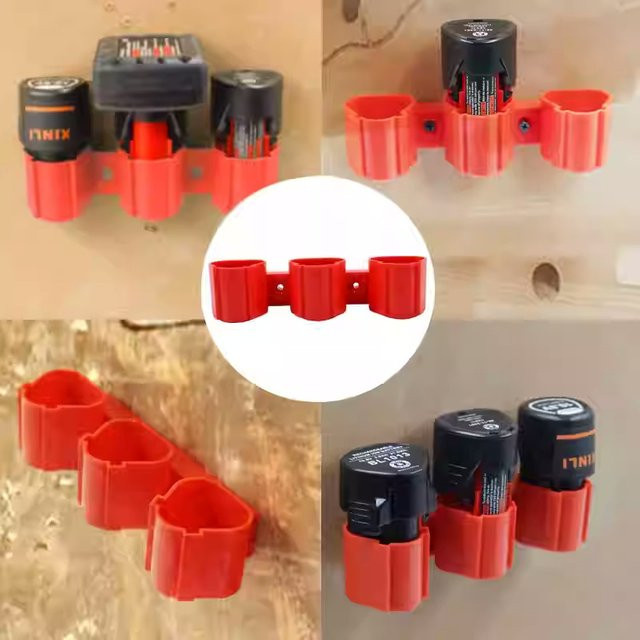 Ouliluye Batterie-Aufbewahrungshalter für Makita, Bosch und Milwaukee 10,8 V 12 V Batterien, rote Wandhalterung als Werkzeug-Display-Rack - Bild 1