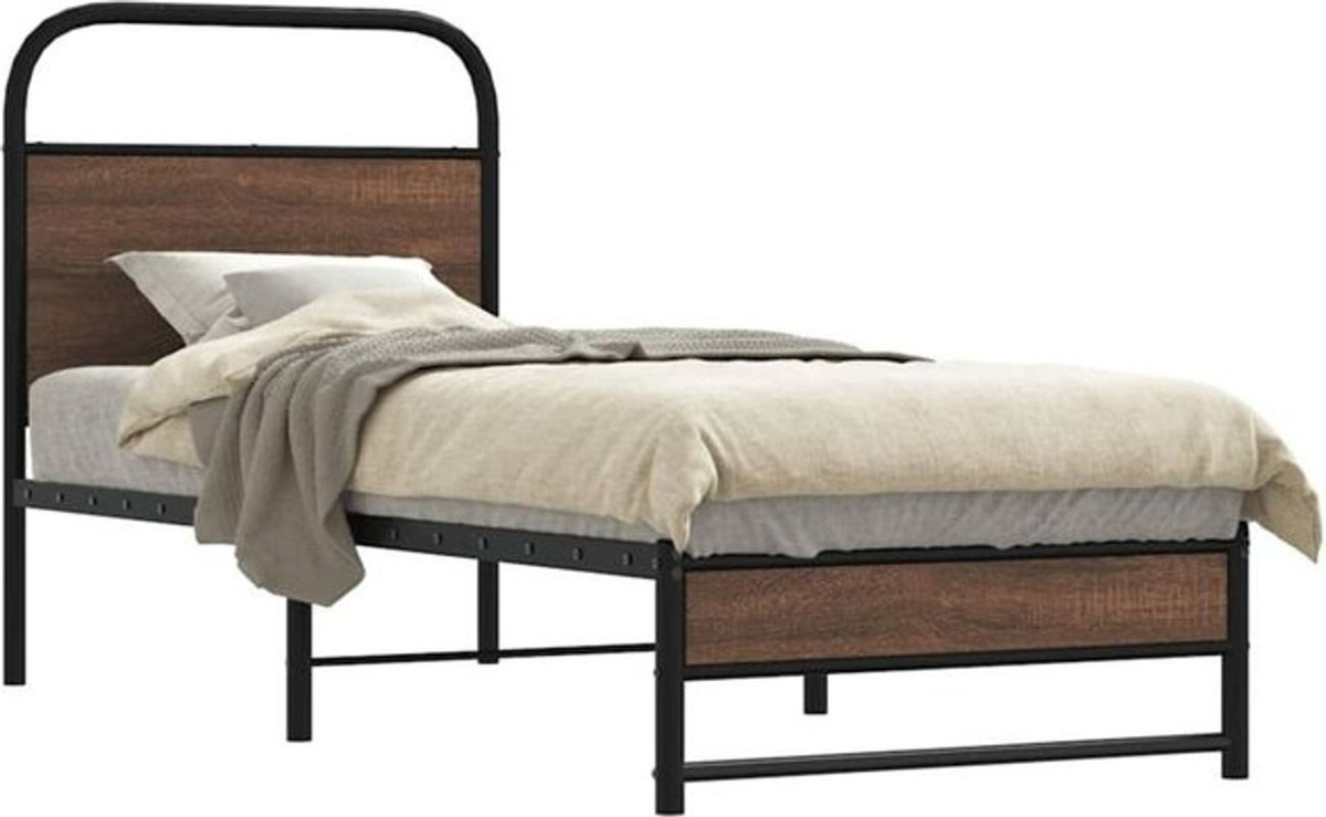 Vidaxl Einzelbett Bettgestell ohne Matratze in Braun mit Eichen-Optik aus Stahl und Holzwerkstoff B/T/H: 80 x 200 cm - Bild 1