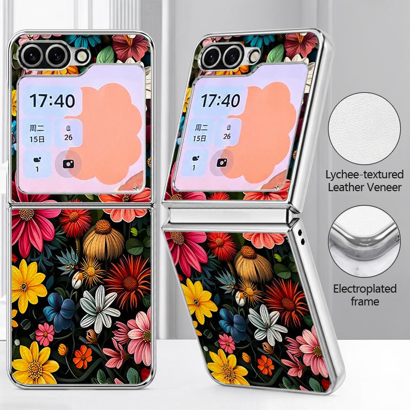 Luxus Handyhülle mit Blumenmuster für Samsung Galaxy Z Flip 7, 6, 5 in Weiß aus PC und PU Leder - Bild 3