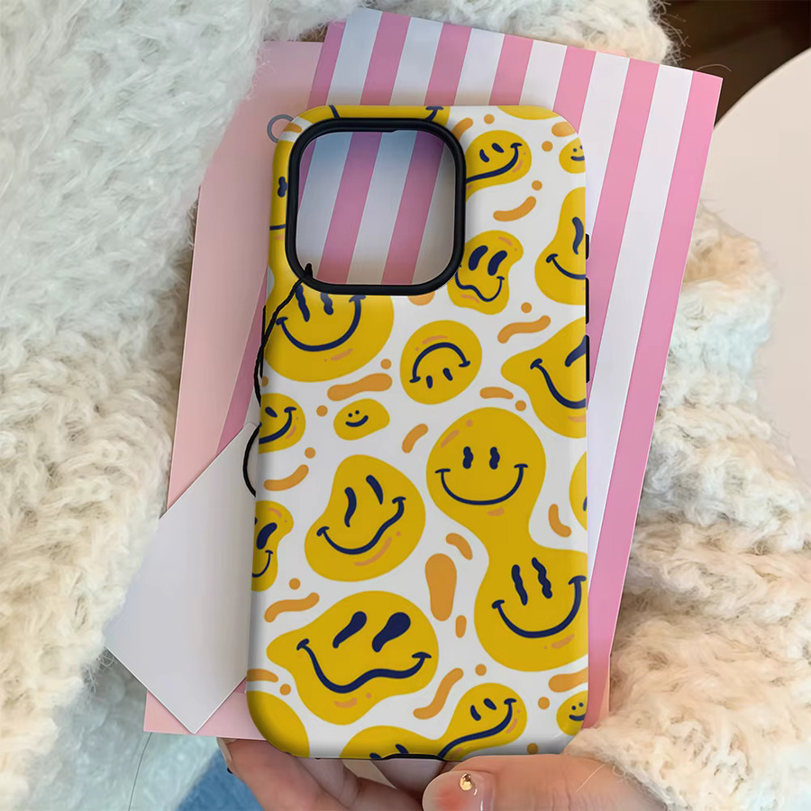 Gelbe Smiley-Gesichter Handyhülle für Apple iPhone 17 16 15 14 13 12 11 Pro Max Plus mit doppelschichtiger Rückseite - Bild 2