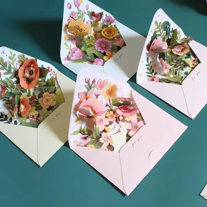 Kreatives 3D Pop-up Grußkarten Set mit Blumenmotiv in Multicolour für Geburtstag, Weihnachten und Hochzeit - Bild 3