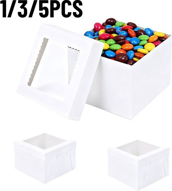 Einweg Kuchenboxen aus Papier mit Deckel in Weiß für Geburtstag, Party und Dessert-Verpackungen - Bild 1