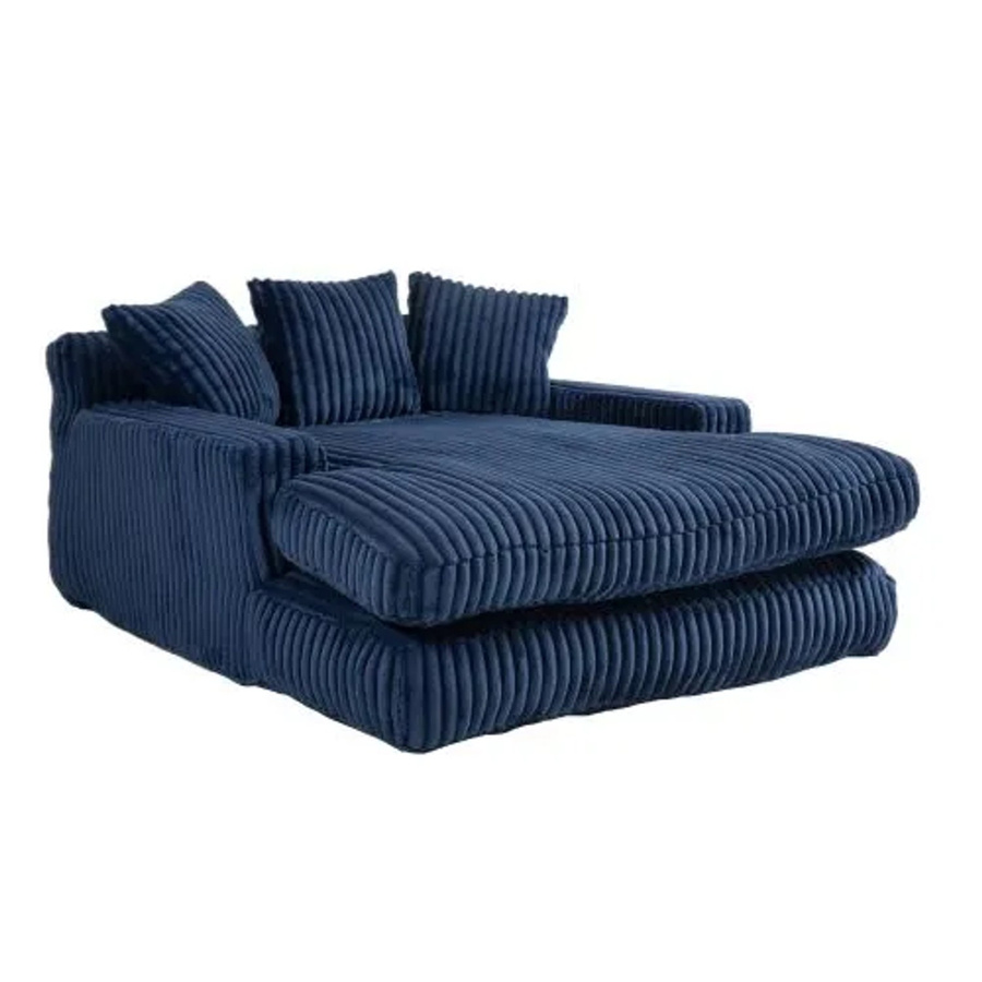 PXloue Stoffsofa aus Cord in Blau mit 3 Kissen, B/T/H: 125 x 155 x 63 cm - Bild 2