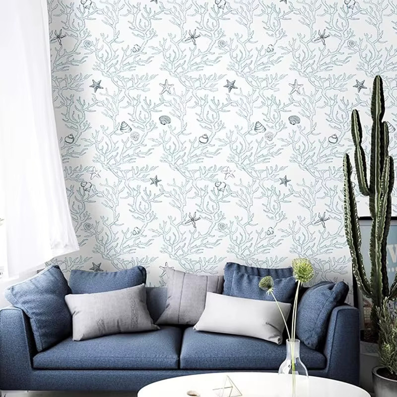 Selbstklebende KALYNN Tapete mit blauem Unterwasser-Korallenmuster im Boho-Stil für Schränke und Schlafzimmer - Bild 3