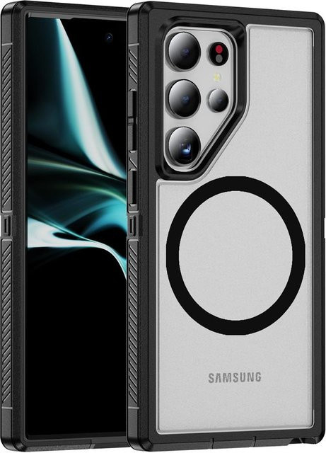 MagSafe Matte Armor Magnetische Schutzhülle für Samsung Galaxy S22 S23 S24 S25 Ultra und S23 FE mit Anti-Rutsch-Streifen-Design in Schwarz und Blau - Bild 1