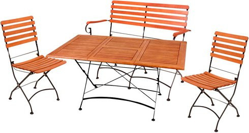 Garden Pleasure Gartenmöbel-Set Wien aus Eukalyptusholz und Stahl mit Ausziehstisch und 4 Sitzplätzen in Beige und Schwarz - Bild 1